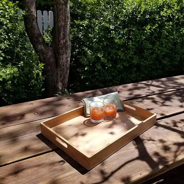 Coffee Tea Table Serving Platter Wood Tray Large Serving Tray with Handle