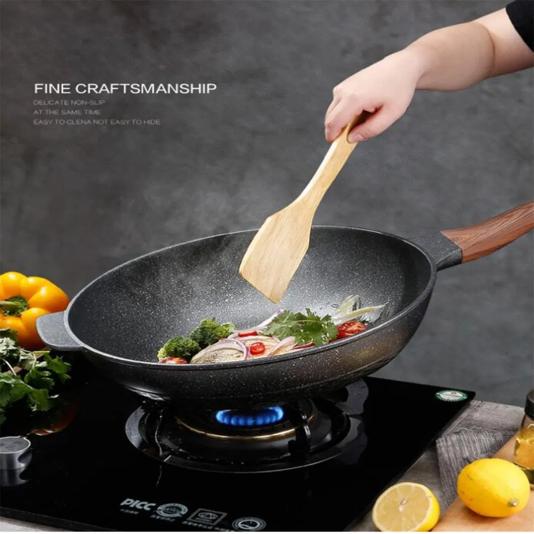 Cate Maker Marble Stone Nonstick Aluminum Wok with Lid