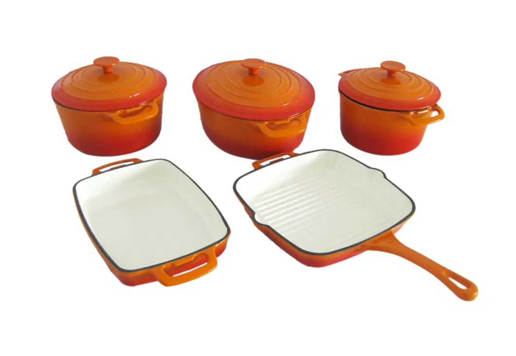 6PCS Cast Iron Cookware Set Cast Iron Dutch Oven Frypan BSCI Approved Factory